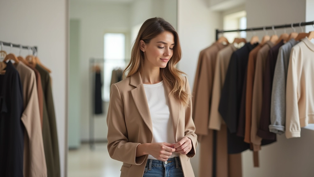 Kadının değişik kombinler denediği stil danışma odası